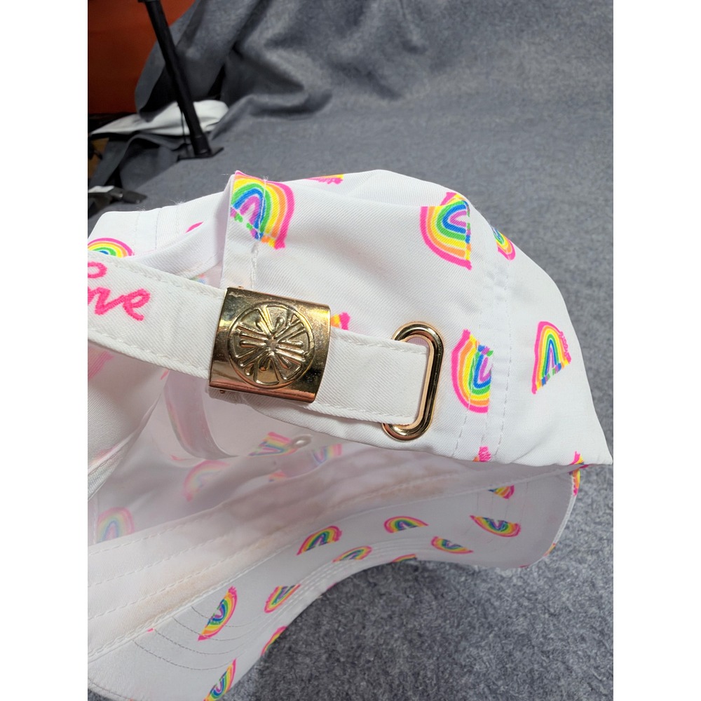 Lilly Pulitzer White Neon Rainbow Print Baseball Cap Hat Lilly Loves Love - Picture 3 of 5